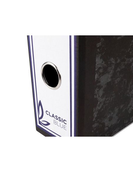 Archivador de palanca liderpapel carton forrado folio jaspeado negro con caja classic blue