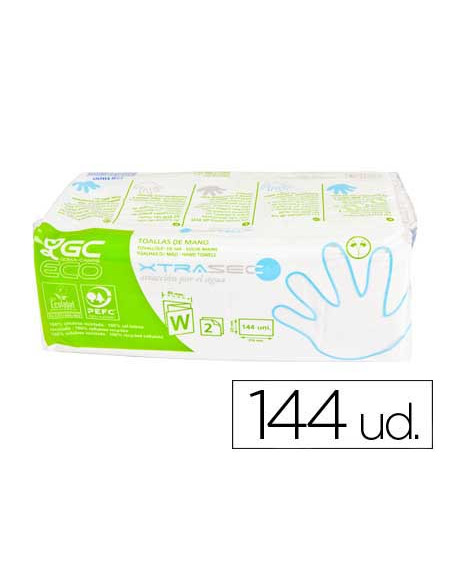 Toalla de papel mano engarzada ecologica -22,5x31 cm 2 capas -paquete con 144 unidades