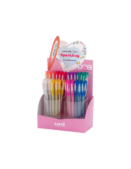 Boligrafo uni ball um-120 signo 0,7 mm tinta gel expositor de 48 colores con purpurina