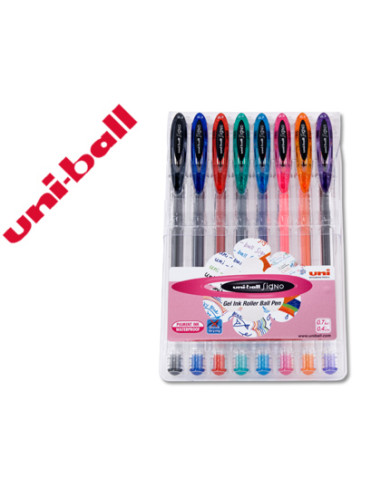 Boligrafo uni ball um-120 signo 0,7 mm tinta gel estuche de 8 colores basicos