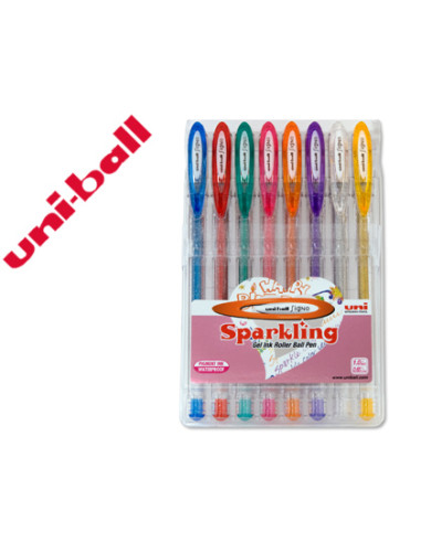Boligrafo uni ball um-120 signo 0,7 mm tinta gel estuche de 8 colores con purpurina