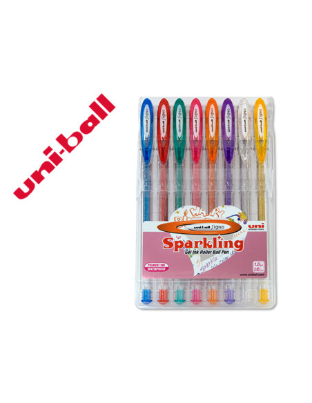 Boligrafo uni ball um-120 signo 0,7 mm tinta gel estuche de 8 colores con purpurina