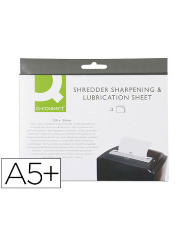 Hojas lubricantes y afiladoras q-connect para destructora paquete de 12 hojas tamaño 220x150 mm