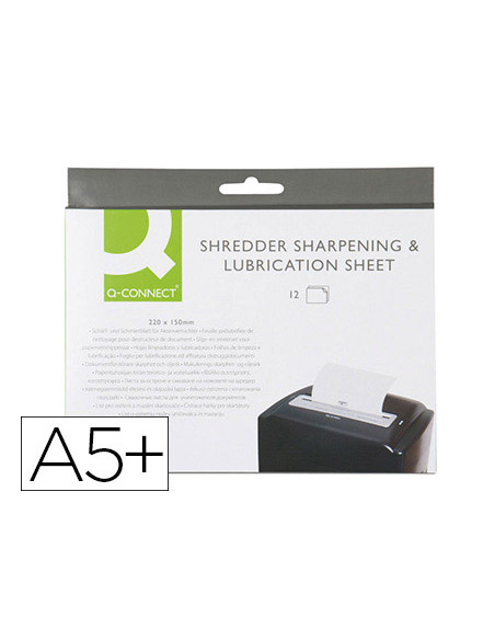 Hojas lubricantes y afiladoras q-connect para destructora paquete de 12 hojas tamaño 220x150 mm
