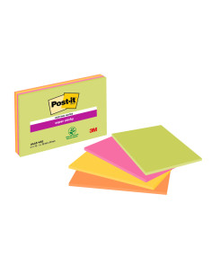 Bloc de notas adhesivas quita y pon post-it super sticky 152x101 mm con 45 hojas pack de 4 unidades colores neon 2