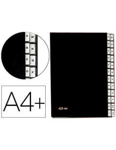 Carpeta clasificadora fuelle pardo carton compacto folio 24 departamentos visor doble personalizables color negro