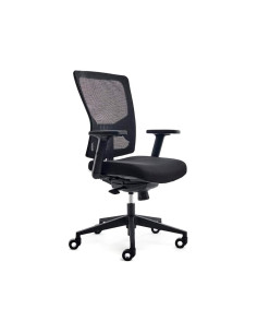 Silla rocada de oficina con brazos tapizada en tela ingnifuga y respaldo en polimero color azul 2