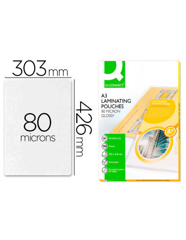 Bolsa de plastificar q-connect 303 x 426 mm 80 mc din a3 caja de 100 unidades