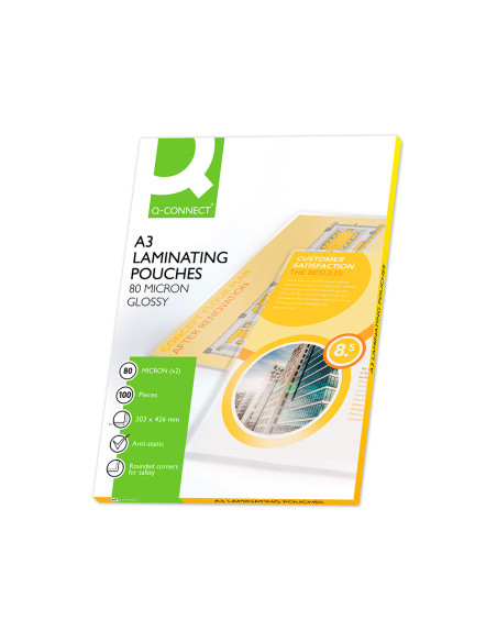 Bolsa de plastificar q-connect 303 x 426 mm 80 mc din a3 caja de 100 unidades
