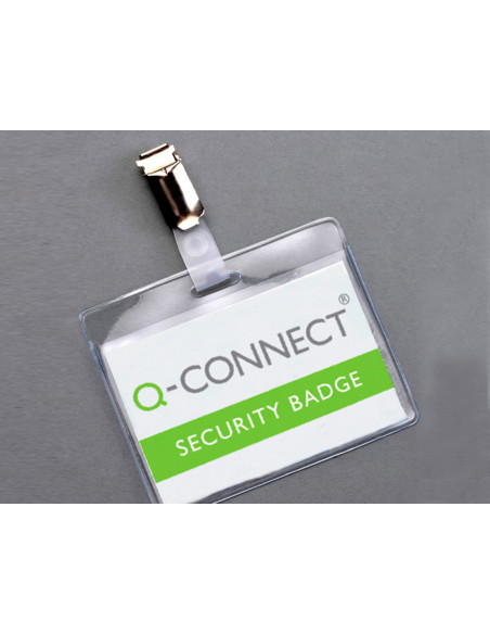Bolsa de plastificar q-connect 67x98 mm 125 mc con clip para tarjetas de visita caja de 25 unidades
