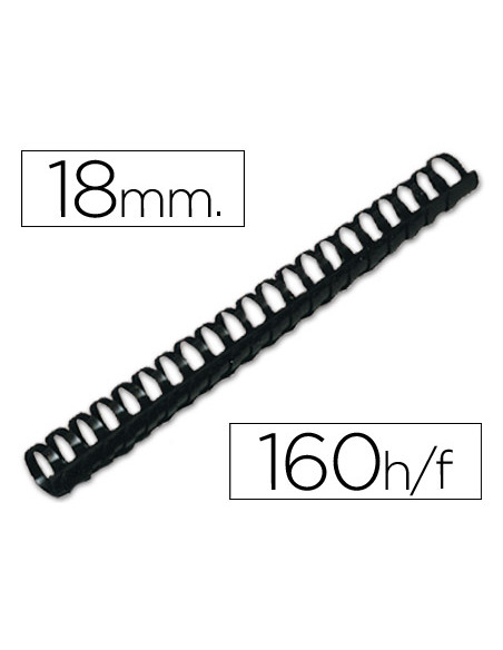 Canutillo q-connect redondo 18 mm plastico negro capacidad 160 hojas caja de 50 unidades