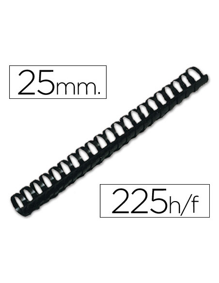 Canutillo q-connect redondo 25 mm plastico negro capacidad 225 hojas caja de 50 unidades
