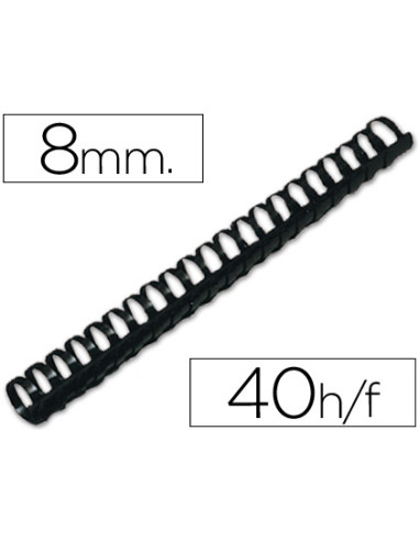 Canutillo q-connect redondo 8 mm plastico negro capacidad 40 hojas caja de 100 unidades