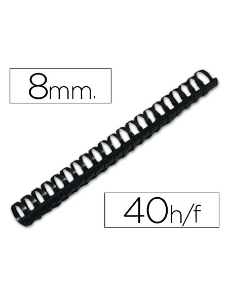Canutillo q-connect redondo 8 mm plastico negro capacidad 40 hojas caja de 100 unidades