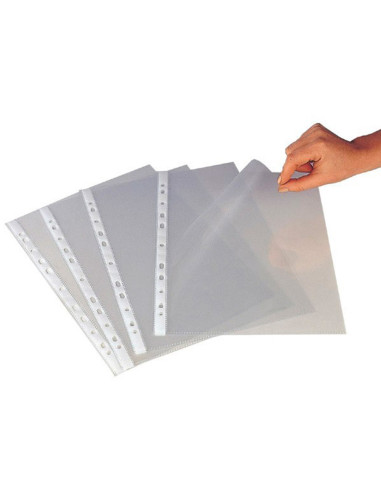 Funda multitaladro q-connect din a4 80 mc cristal caja de 100 unidades