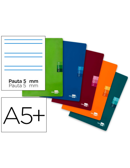 Libreta liderpapel scriptus a5 plus 48 hojas 90g/m2 rayado montessori 5mm con margen colores surtidos