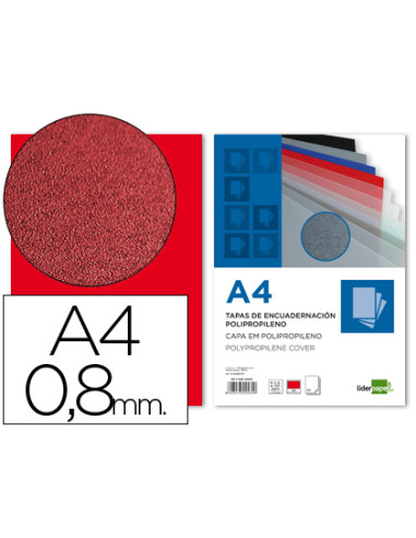 Tapa encuadernacion liderpapel polipropileno a4 0.8mm rojo opaco paquete de 50 unidades