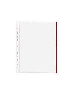 Funda multitaladro q-connect din a4 70 mc pp cristal con borde rojo bolsa de 10 unidades 2