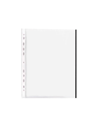 Funda multitaladro q-connect din a4 70 mc pp cristal con borde negro bolsa de 10 unidades