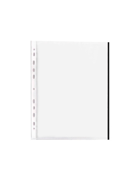 Funda multitaladro q-connect din a4 70 mc pp cristal con borde negro bolsa de 10 unidades