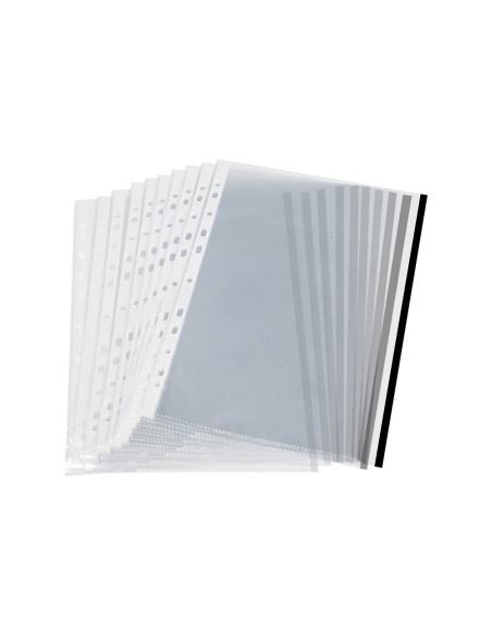 Funda multitaladro q-connect din a4 70 mc pp cristal con borde negro bolsa de 10 unidades