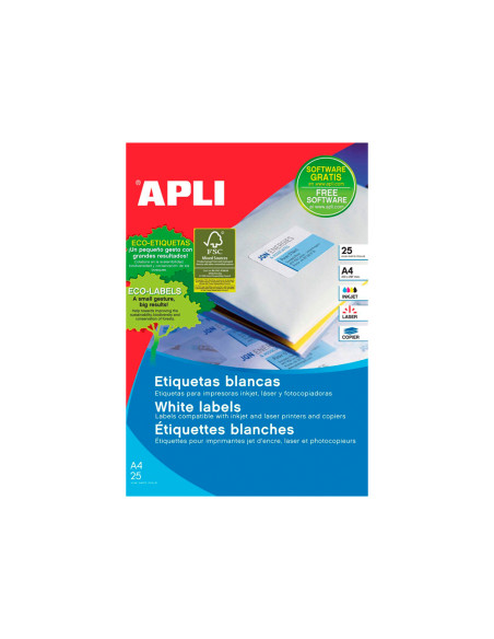 Etiqueta adhesiva apli 1215 tamaño 210x297 mm para fotocopiadora laser ink-jet caja con 25 hojas con 25