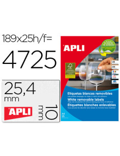 Etiqueta adhesivas apli 10198 tamaño 25,4x10 mm removible para fotocopiadora laser ink-jet caja 25 hojas con