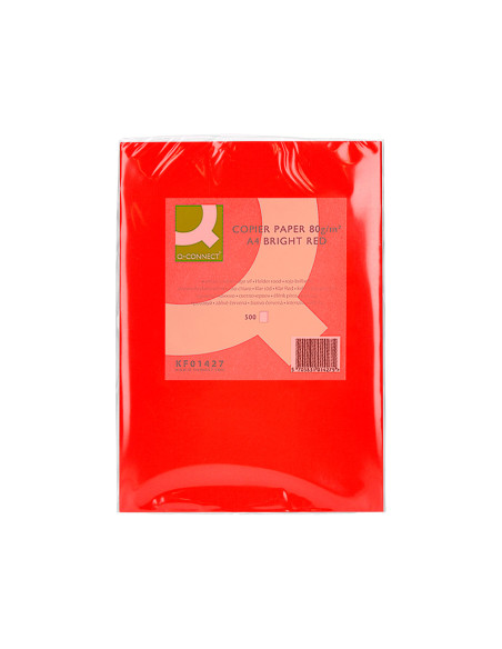 Papel color q-connect din a4 80gr rojo intenso paquete de 500 hojas