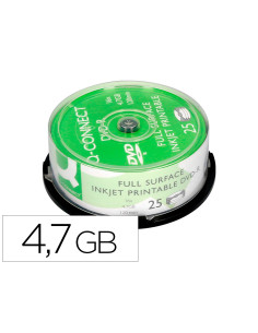 Dvd-r q-connect con superficie 100% imprimible para inkjet capacidad 4,7gb duracion 120mivelocidad 16x bote de 25 unid