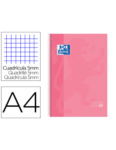 Bloc espiral oxford tapa extradura microperforado din a4 80 hojas cuadros 5 mm color rosa dulce