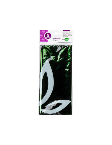 Papel celofan liderpapel 50x70 cm 22g/m2 bolsa de 5 hojas verde