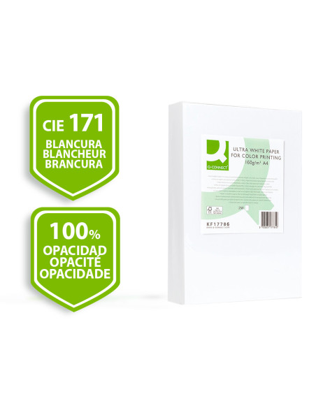 Papel fotocopiadora q-connect ultra white din a4 160 gramos paquete de 250 hojas