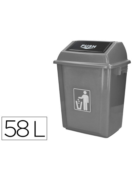 Papelera contenedor q-connect plastico con tapa de balancin 58 litros gris 470x330x760 mm