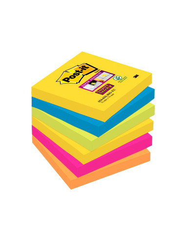 Bloc de notas adhesivas quita y pon post-it super sticky 76x76 mm con 90 hojas pack de 6 bloc colores surtidos