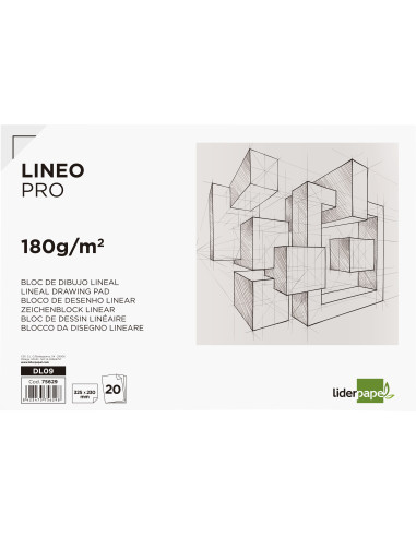 Bloc dibujo liderpapel lineal encolado 230x325mm 20 hojas 180 gr/m2 con recuadro