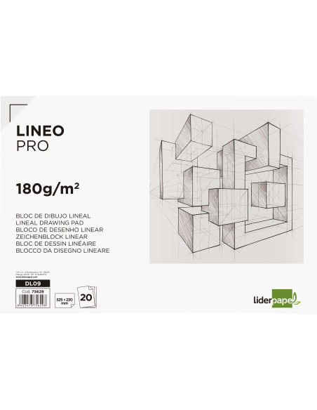 Bloc dibujo liderpapel lineal encolado 230x325mm 20 hojas 180 gr/m2 con recuadro