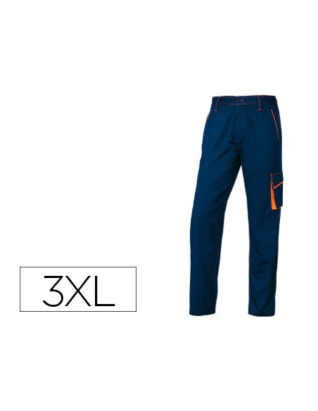 Pantalon de trabajo deltaplus cintura ajustable 5 bolsillos color azul naranja talla 3xl