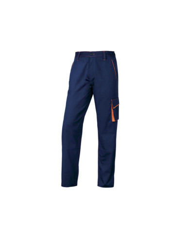 Pantalon de trabajo deltaplus cintura ajustable 5 bolsillos color azul naranja talla 3xl