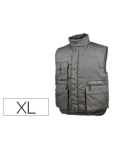 Chaleco deltaplus multibolsillos con cremallera cintura elastica protege riñones gris verde talla xl
