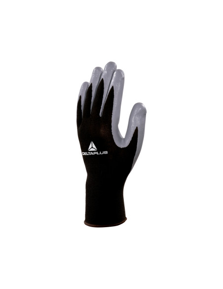 Guantes deltaplus de punto poliester palma de nitrilo especial para mecanica grasas aceites negro-gris talla 8