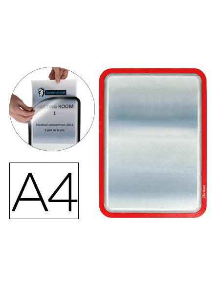 Marco porta anuncios tarifold magneto din a4 dorso adhesivo removible color rojo pack de 2 unidades