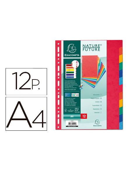Separador exacompta cartulina simil prespan juego de 12 separadores din a4 multitaladro colores vivos