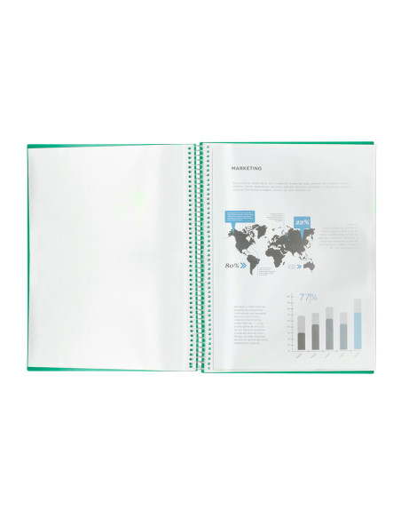Carpeta liderpapel escaparate con espiral 20 fundas polipropileno din a5 verde