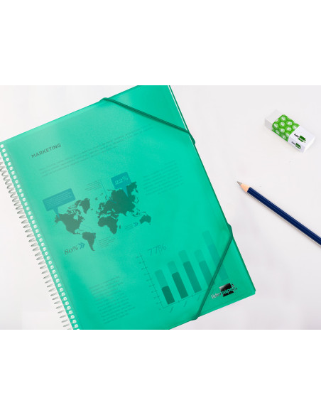 Carpeta liderpapel escaparate con espiral 20 fundas polipropileno din a5 verde