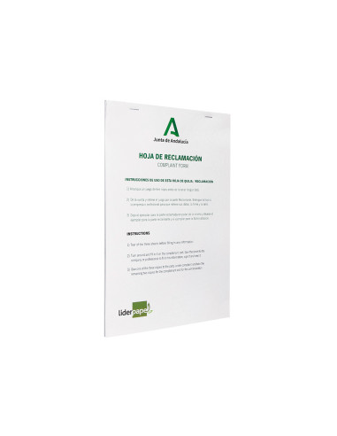 Libro liderpapel hojas de reclamaciones junta de andalucia din a4 25 juegos original + 2 copias