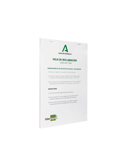 Libro liderpapel hojas de reclamaciones junta de andalucia din a4 25 juegos original + 2 copias