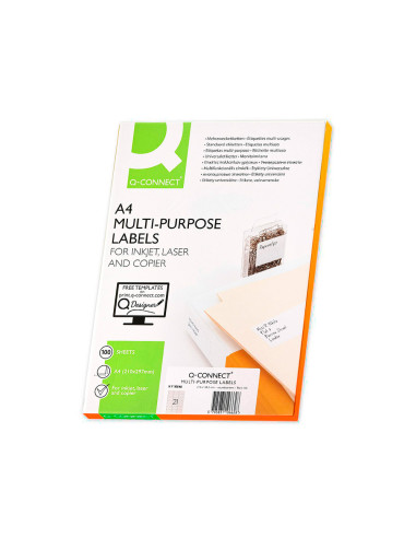Etiqueta adhesiva q-connect kf10648 tamaño 70x42 mm fotocopiadora laser ink-jet caja con 100 hojas din a4