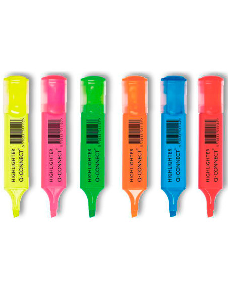 Rotulador q-connect fluorescente punta biselada caja de 6 unidades colores surtidos