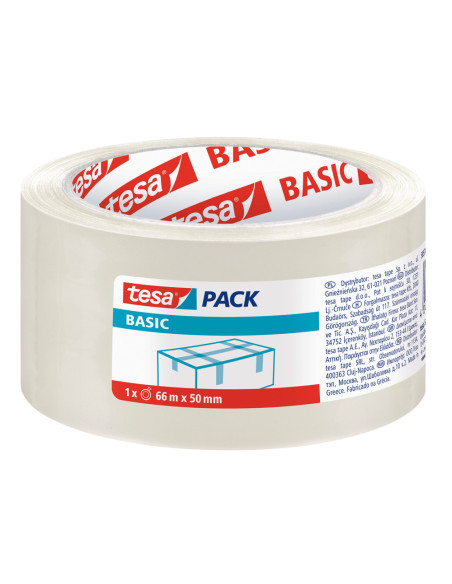 Cinta adhesiva tesa transparente basic 66 mt x 50 mm para embalaje