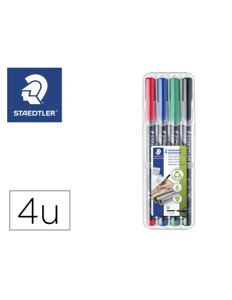 Rotulador staedtler lumocolor retroproyeccion punta de fibra permanente 317 wp estuche 4 colores punta media